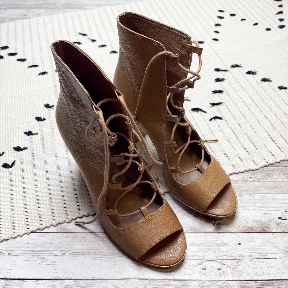 Joie Cordelia Lace-Up Sandal Heel Tan Brown Size 39.5 9.5 - Picture 2 of 11